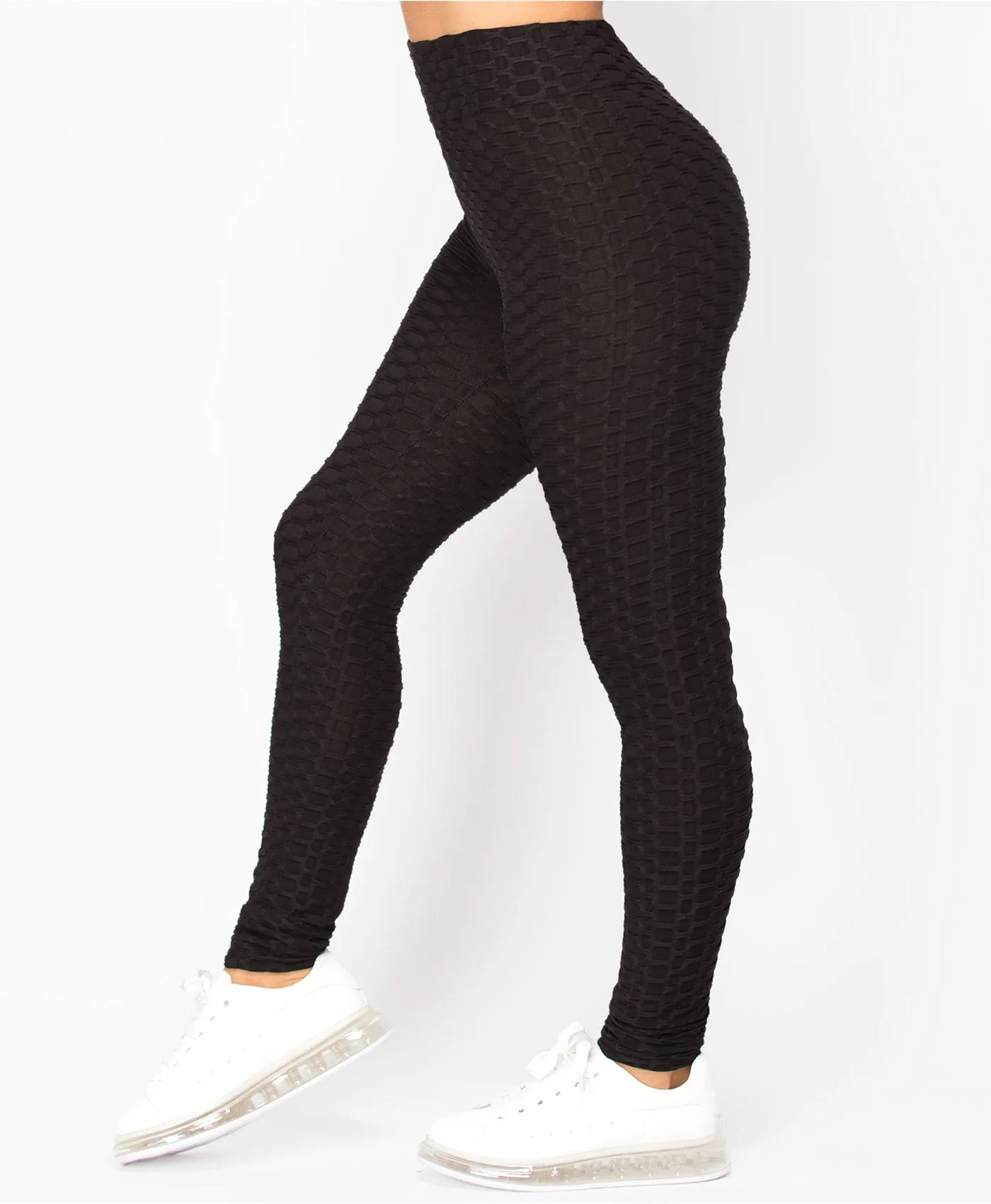 Honeycomb Waffle Textured Active Wear Stretch Leggings