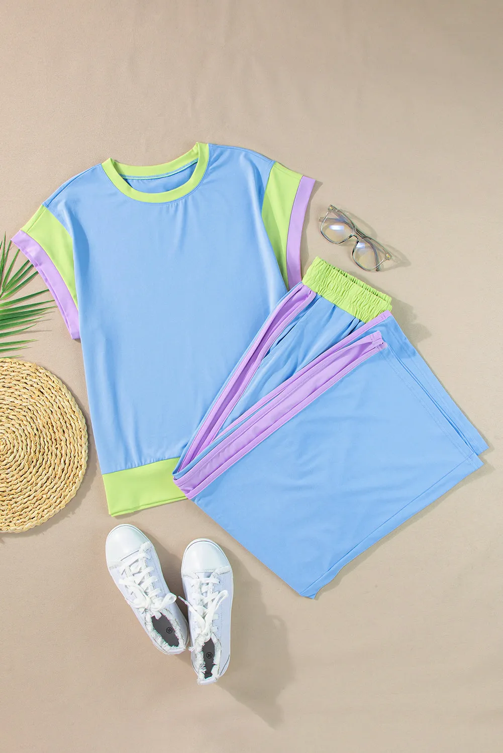 Hot Pink Colorblock Tee and Wide Leg Pants Set