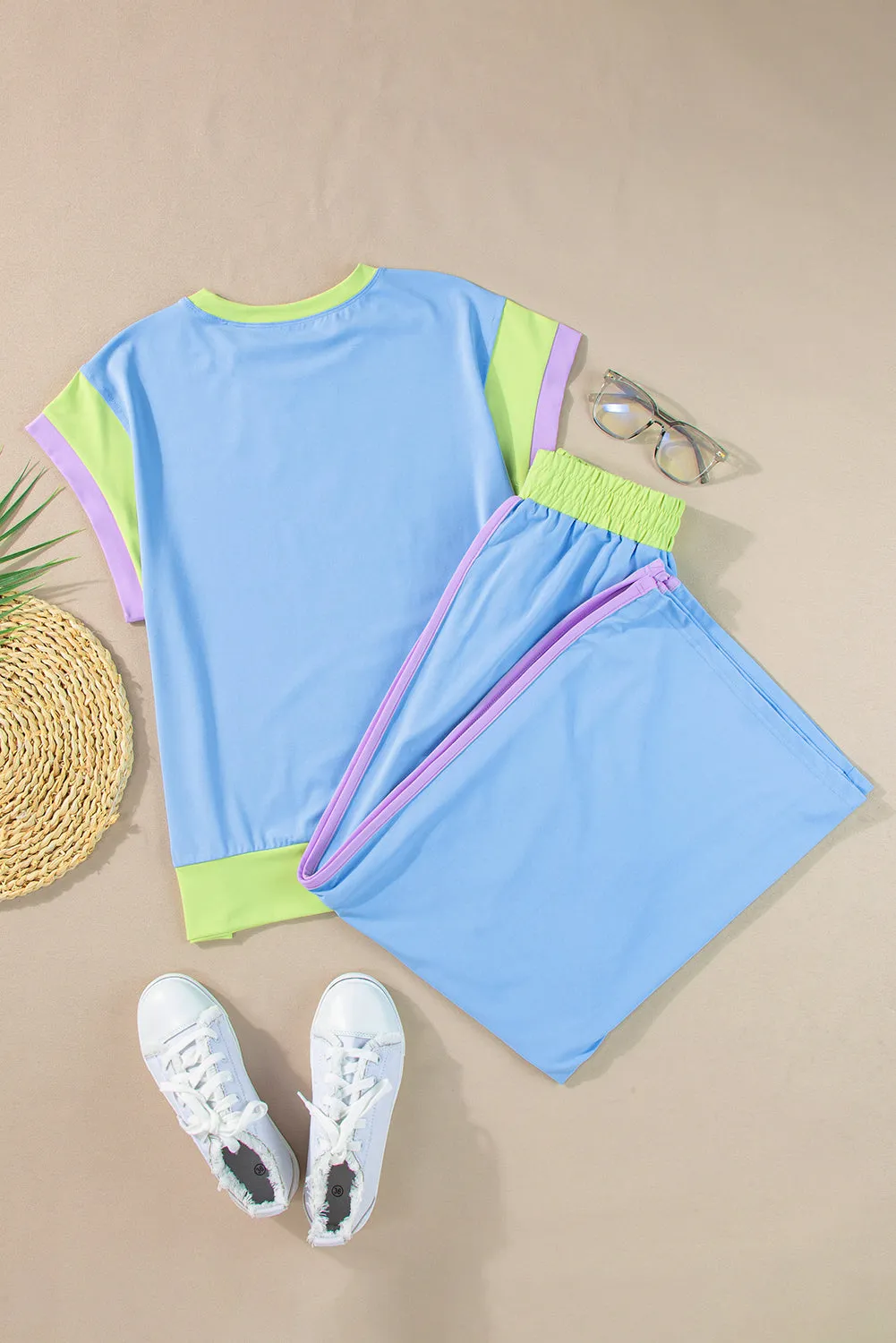 Hot Pink Colorblock Tee and Wide Leg Pants Set