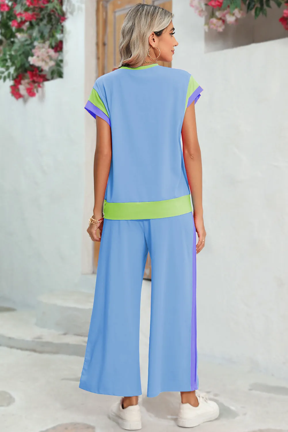 Hot Pink Colorblock Tee and Wide Leg Pants Set