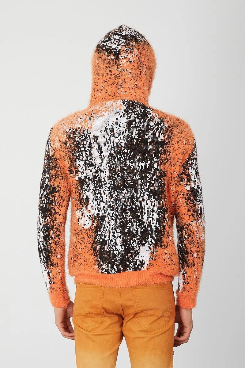 Jacquard pattern Mohair Hooded Sweater (Orange)