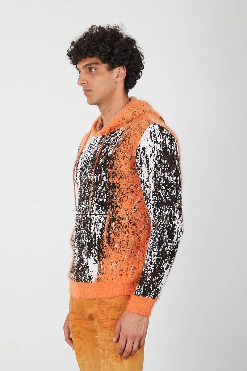 Jacquard pattern Mohair Hooded Sweater (Orange)