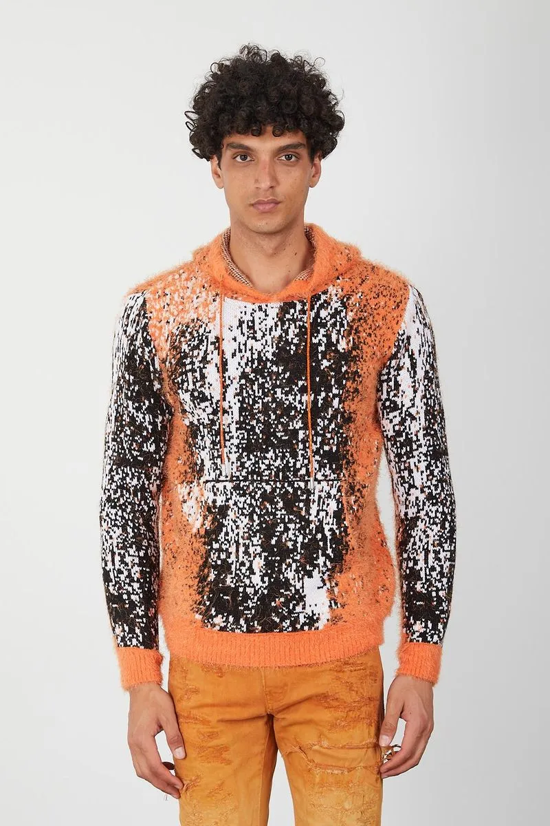 Jacquard pattern Mohair Hooded Sweater (Orange)