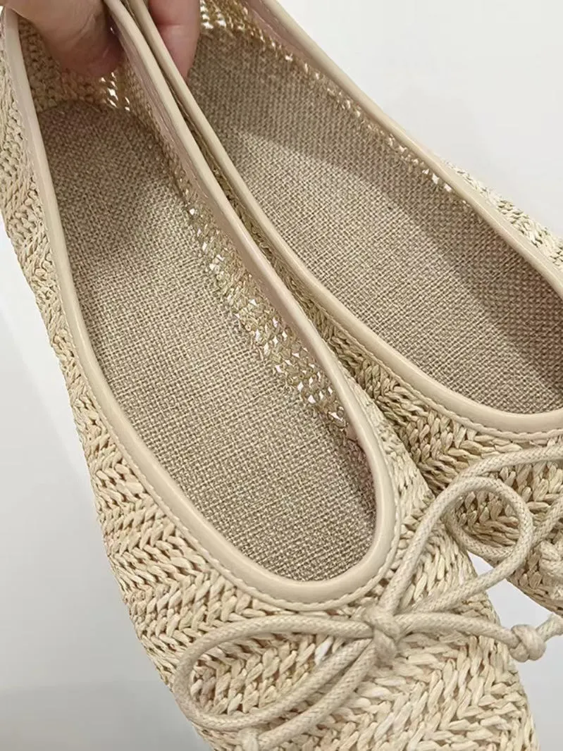 Joskaa Comfy Straw Bow Ballet Flat