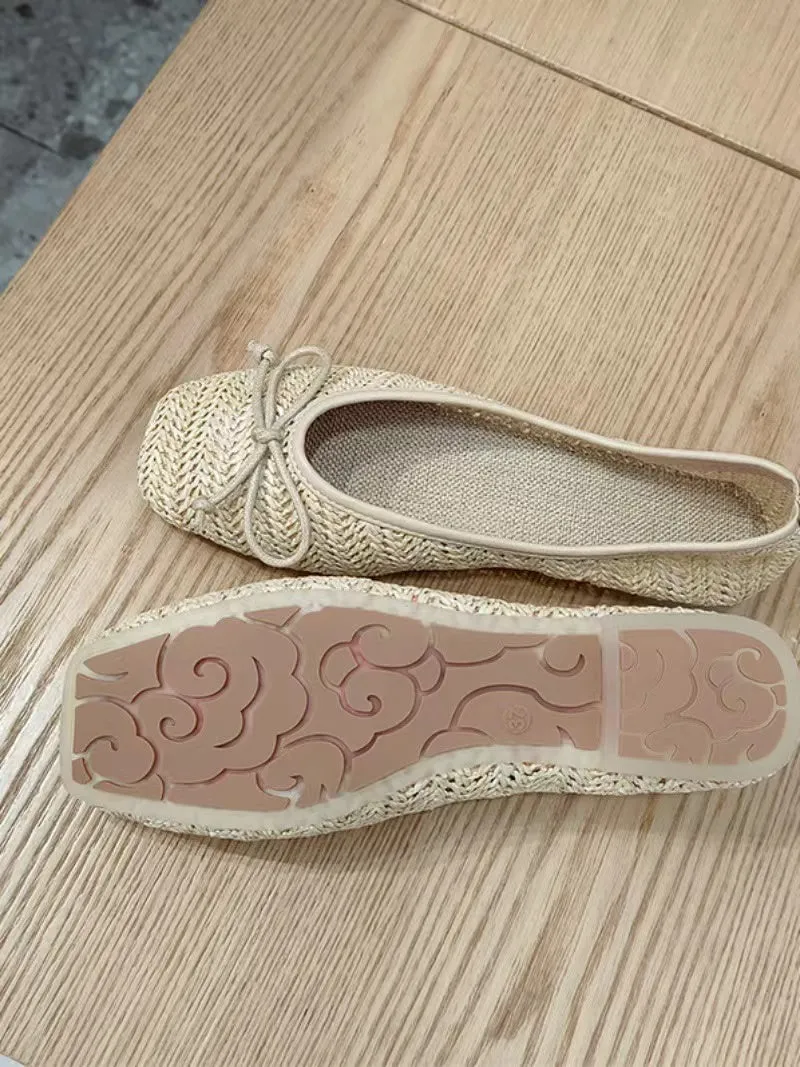 Joskaa Comfy Straw Bow Ballet Flat