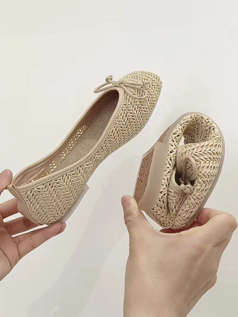 Joskaa Comfy Straw Bow Ballet Flat