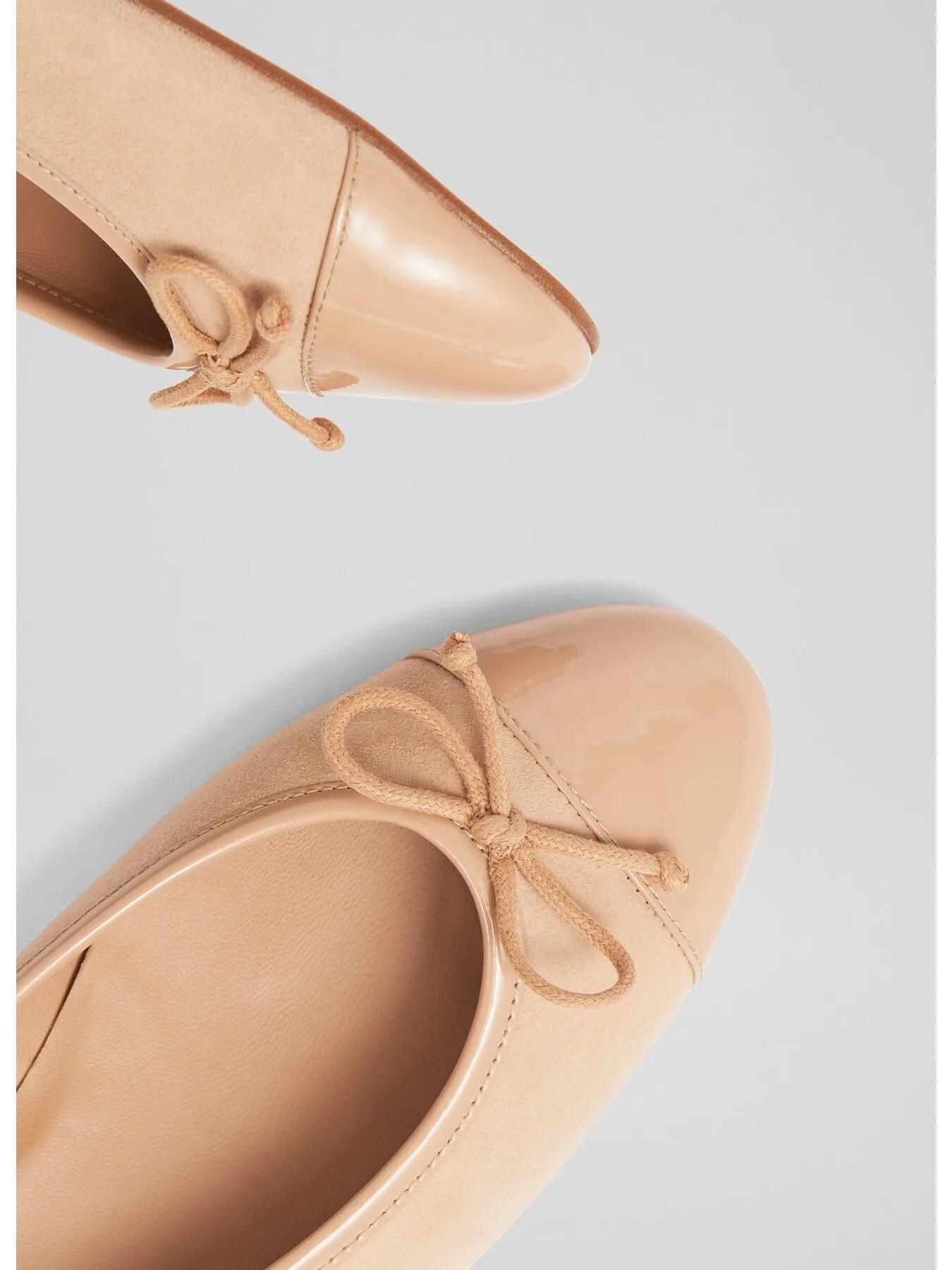 Kara Beige Suede And Patent Toe Cap Ballerina Flats