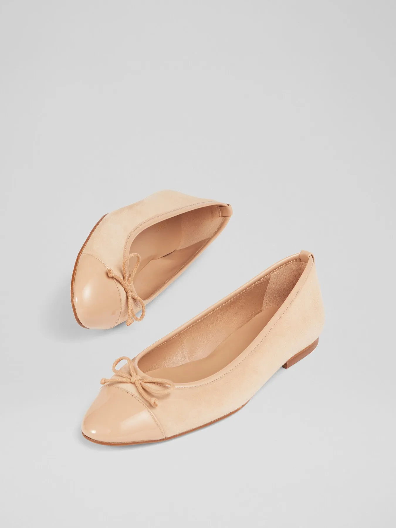 Kara Beige Suede And Patent Toe Cap Ballerina Flats
