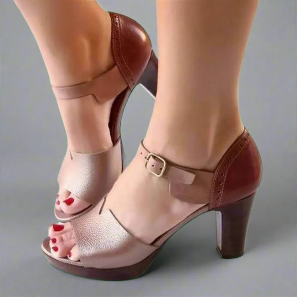Katharina | Premium Korean-Style High-Heeled Sandals with Color Block Design and Buckle