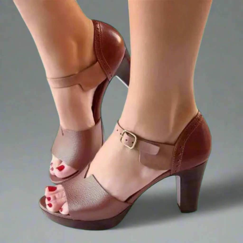 Katharina | Premium Korean-Style High-Heeled Sandals with Color Block Design and Buckle