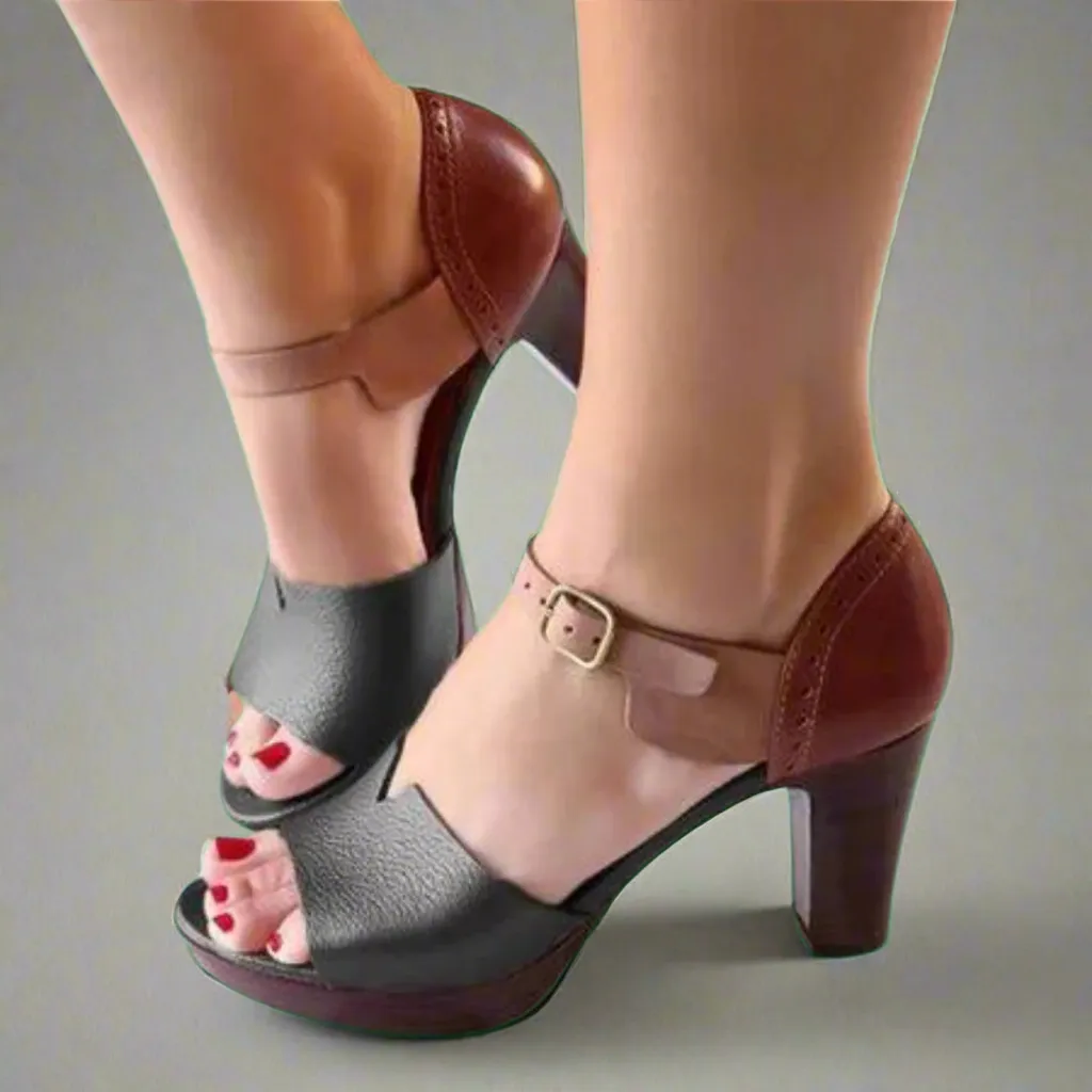 Katharina | Premium Korean-Style High-Heeled Sandals with Color Block Design and Buckle