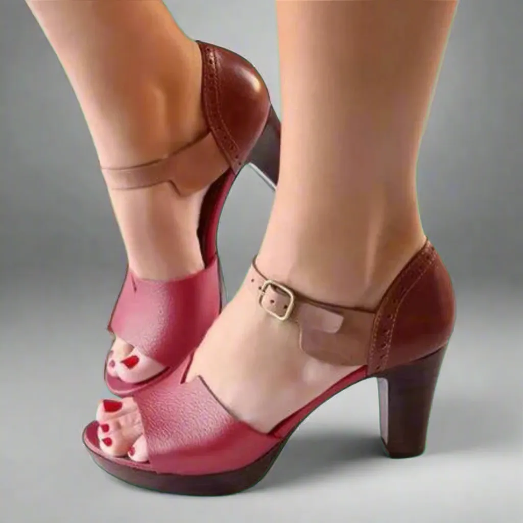 Katharina | Premium Korean-Style High-Heeled Sandals with Color Block Design and Buckle