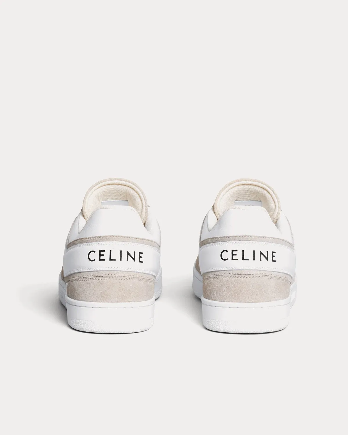 Lace-Up Suede & Calfskin Leather Light Beige / Optic White Low Top Sneakers