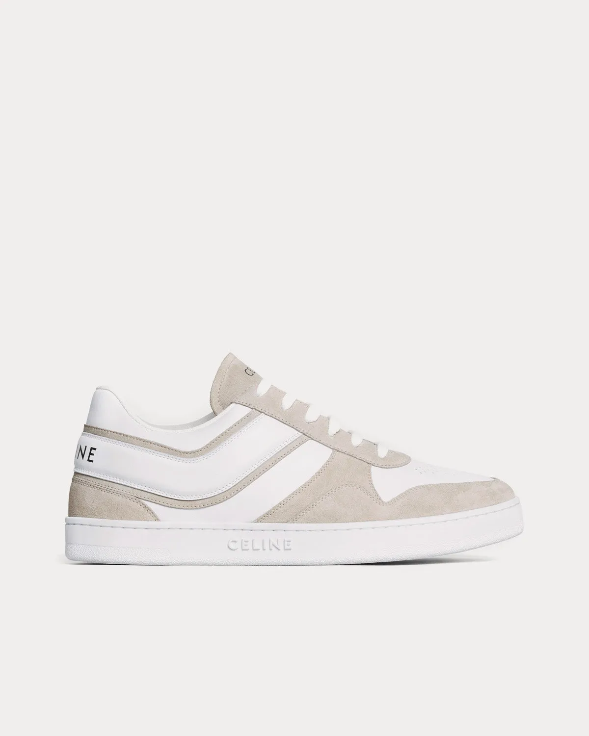 Lace-Up Suede & Calfskin Leather Light Beige / Optic White Low Top Sneakers