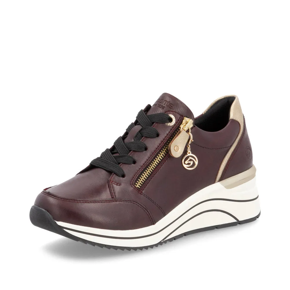Ladies Lace Up Trainers Sneakers Burgundy Zip Wedge D0T03-35 sale