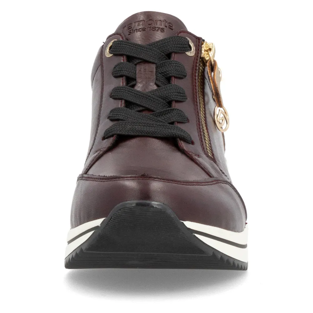 Ladies Lace Up Trainers Sneakers Burgundy Zip Wedge D0T03-35 sale