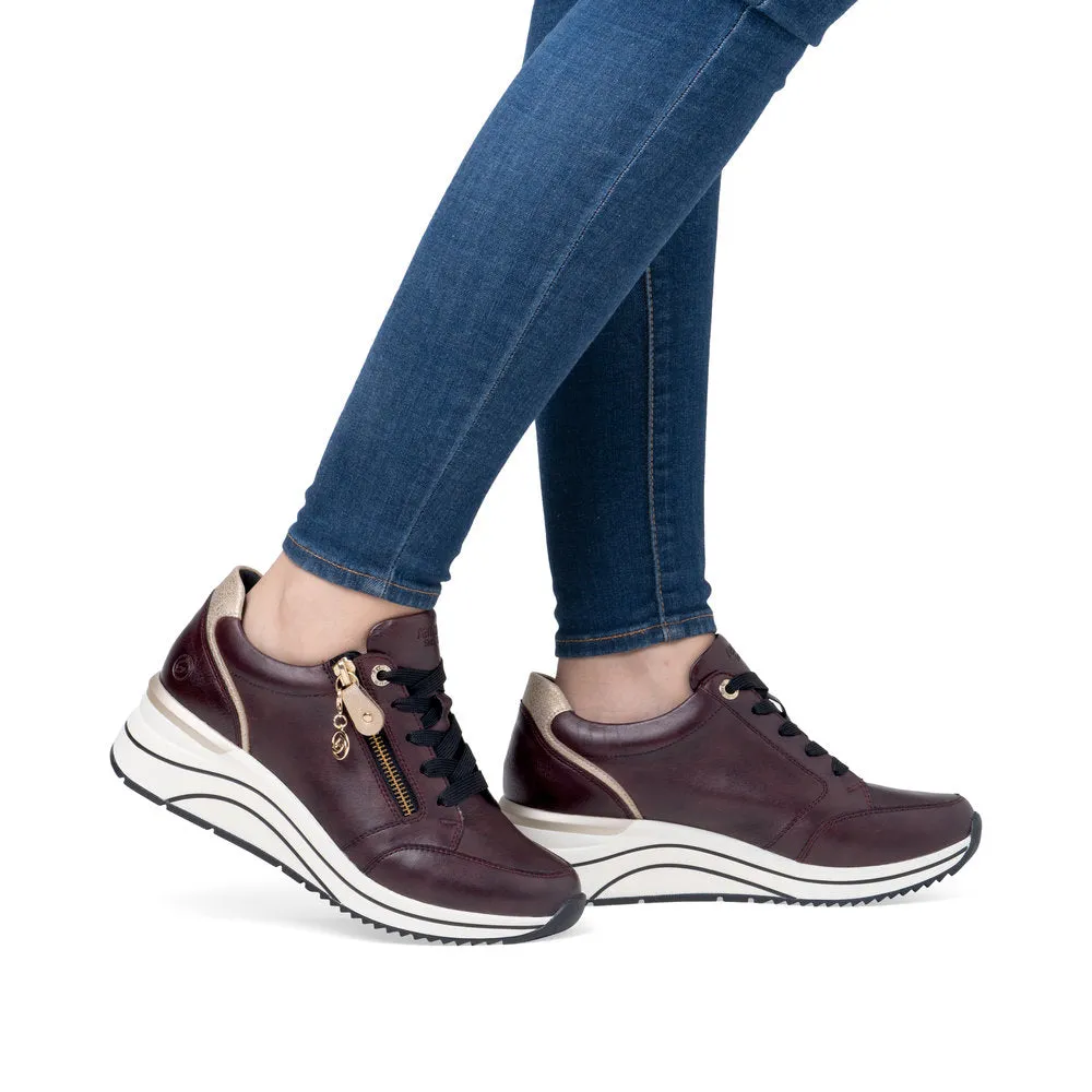Ladies Lace Up Trainers Sneakers Burgundy Zip Wedge D0T03-35 sale