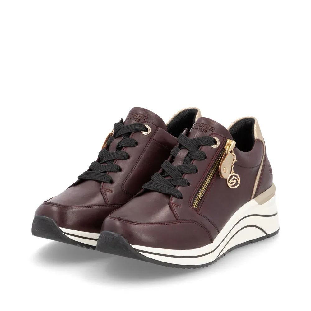 Ladies Lace Up Trainers Sneakers Burgundy Zip Wedge D0T03-35 sale