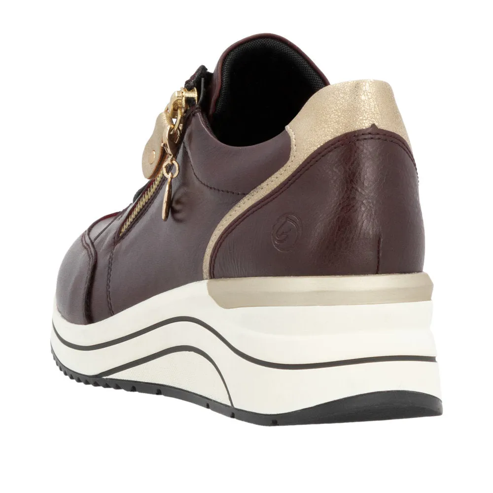 Ladies Lace Up Trainers Sneakers Burgundy Zip Wedge D0T03-35 sale