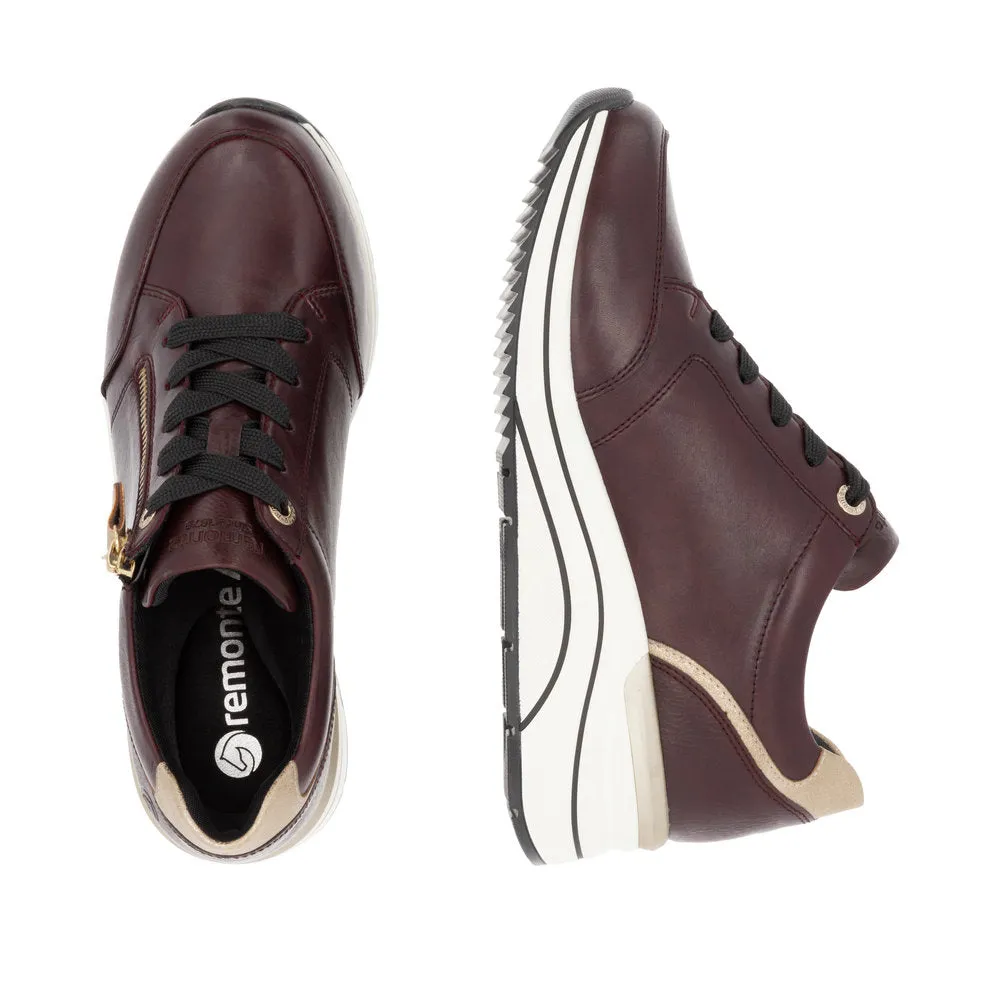 Ladies Lace Up Trainers Sneakers Burgundy Zip Wedge D0T03-35 sale