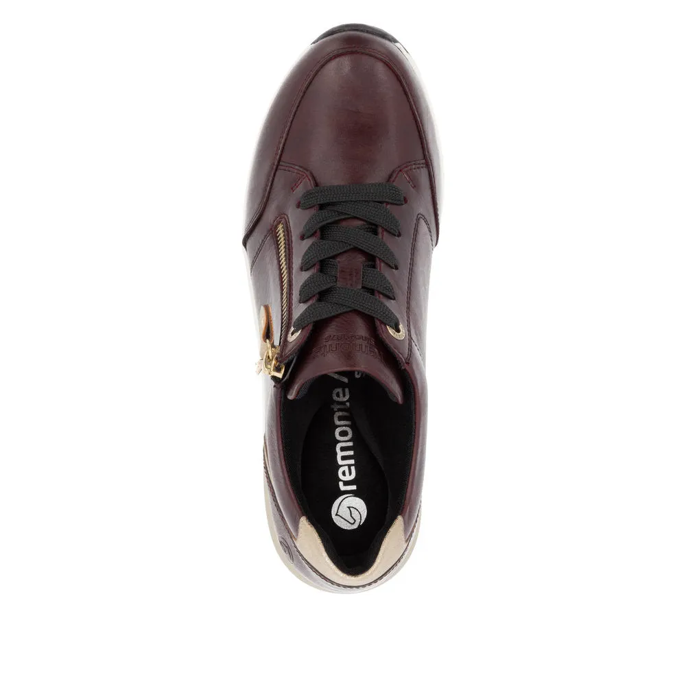 Ladies Lace Up Trainers Sneakers Burgundy Zip Wedge D0T03-35 sale