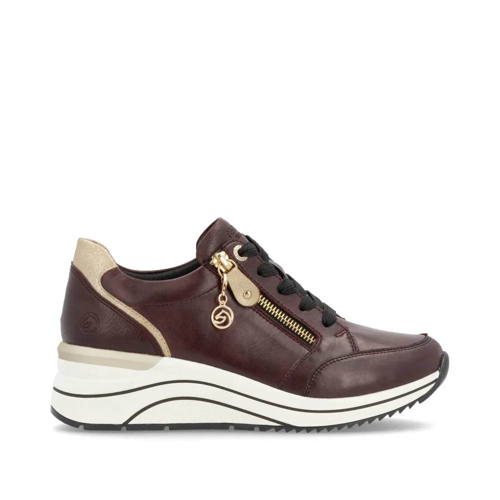Ladies Lace Up Trainers Sneakers Burgundy Zip Wedge D0T03-35 sale
