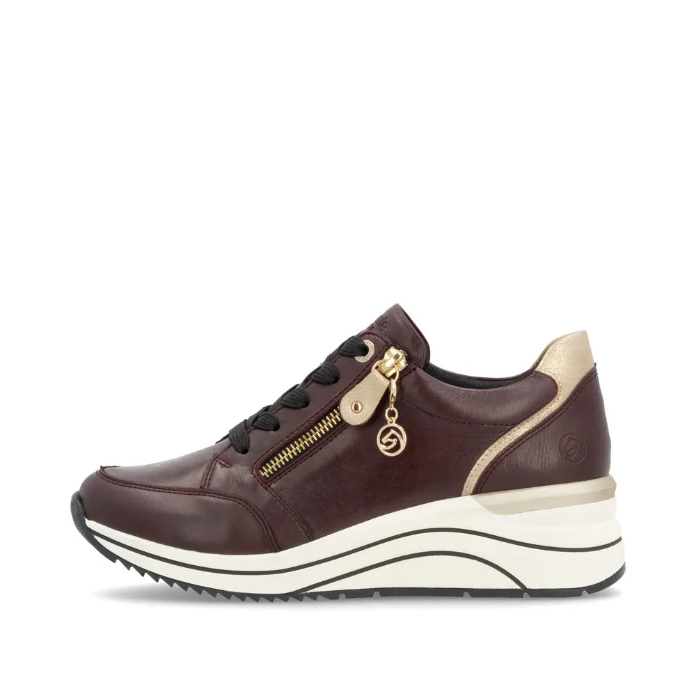 Ladies Lace Up Trainers Sneakers Burgundy Zip Wedge D0T03-35 sale