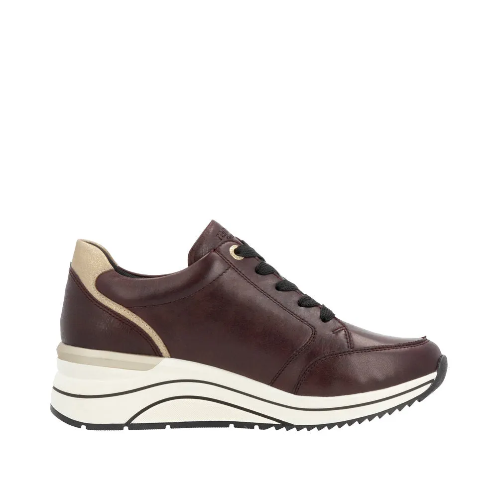 Ladies Lace Up Trainers Sneakers Burgundy Zip Wedge D0T03-35 sale