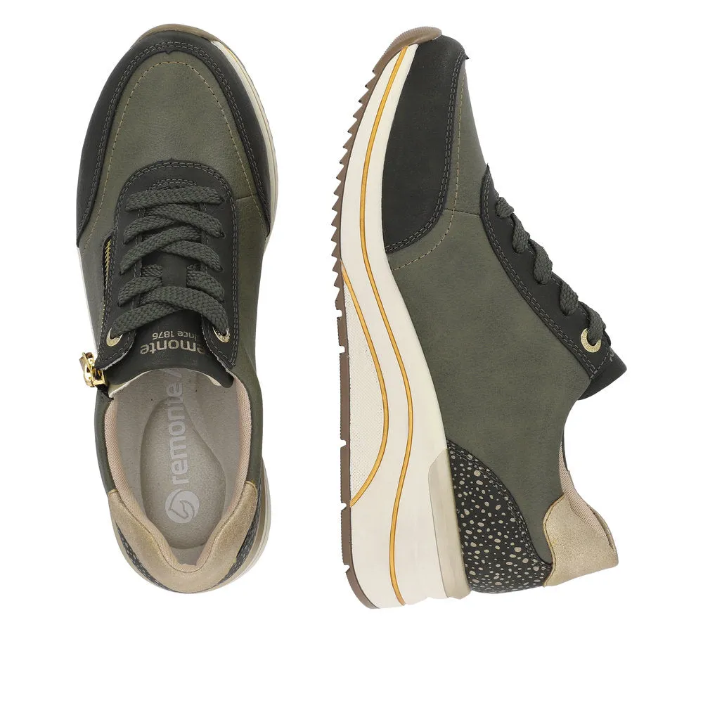 Ladies Lace Up Trainers Sneakers Green Zip Wedge D0T00-54 sale