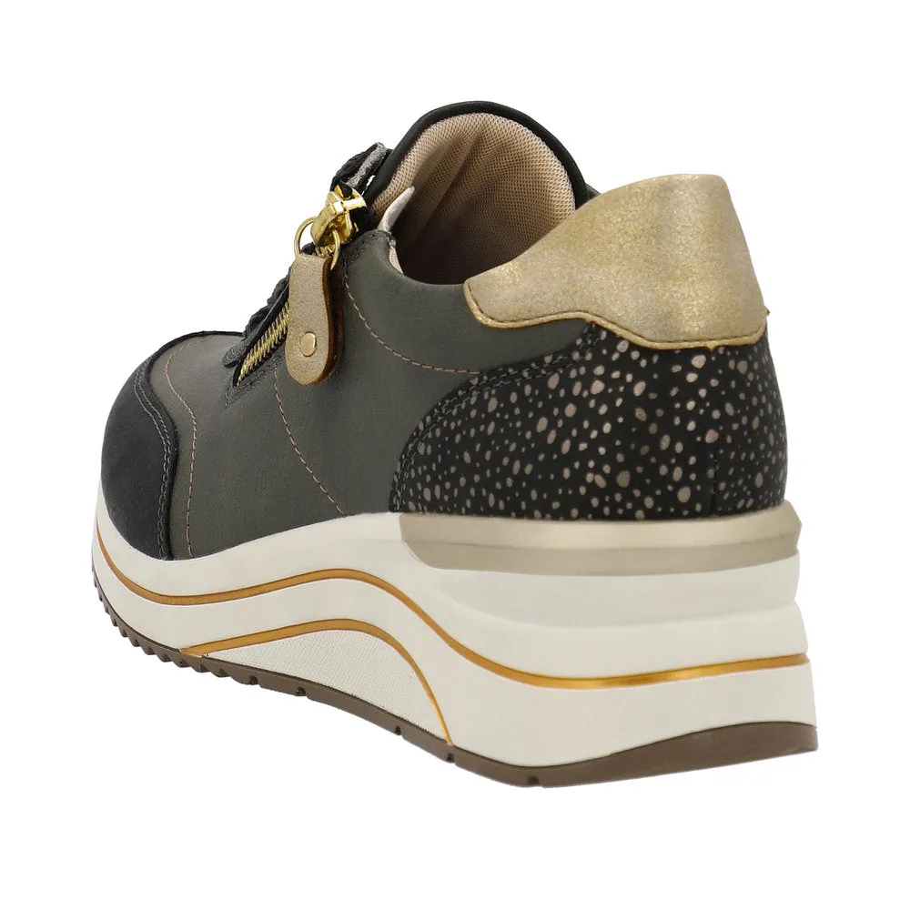 Ladies Lace Up Trainers Sneakers Green Zip Wedge D0T00-54 sale