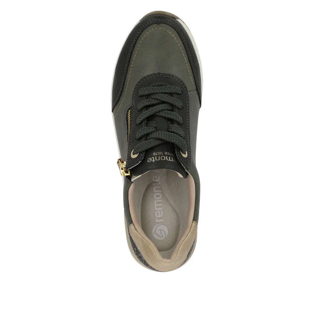 Ladies Lace Up Trainers Sneakers Green Zip Wedge D0T00-54 sale