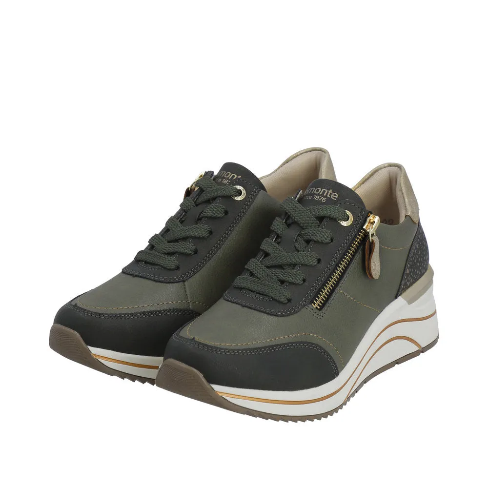 Ladies Lace Up Trainers Sneakers Green Zip Wedge D0T00-54 sale