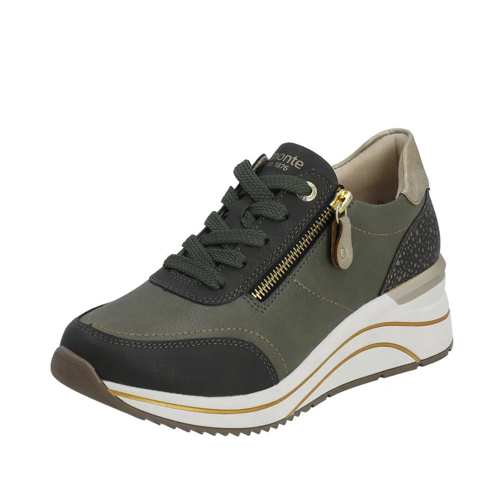 Ladies Lace Up Trainers Sneakers Green Zip Wedge D0T00-54 sale