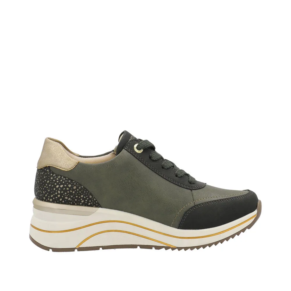 Ladies Lace Up Trainers Sneakers Green Zip Wedge D0T00-54 sale