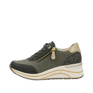 Ladies Lace Up Trainers Sneakers Green Zip Wedge D0T00-54 sale