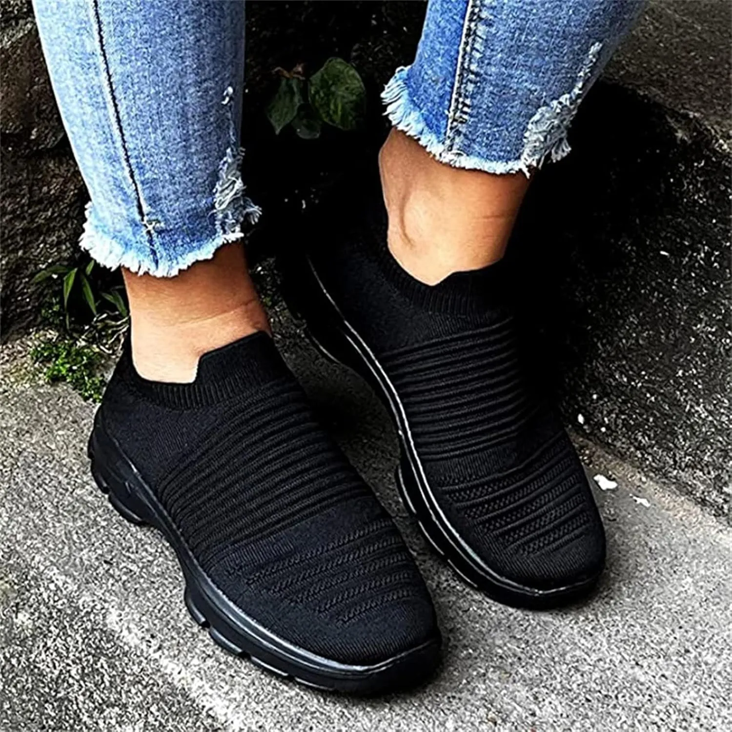 Lausiuoe Sneakers For Women Slip On Arch Support Sneakers Fashion Comfortable Non-Slip Gym Sports Running Walking Shoes