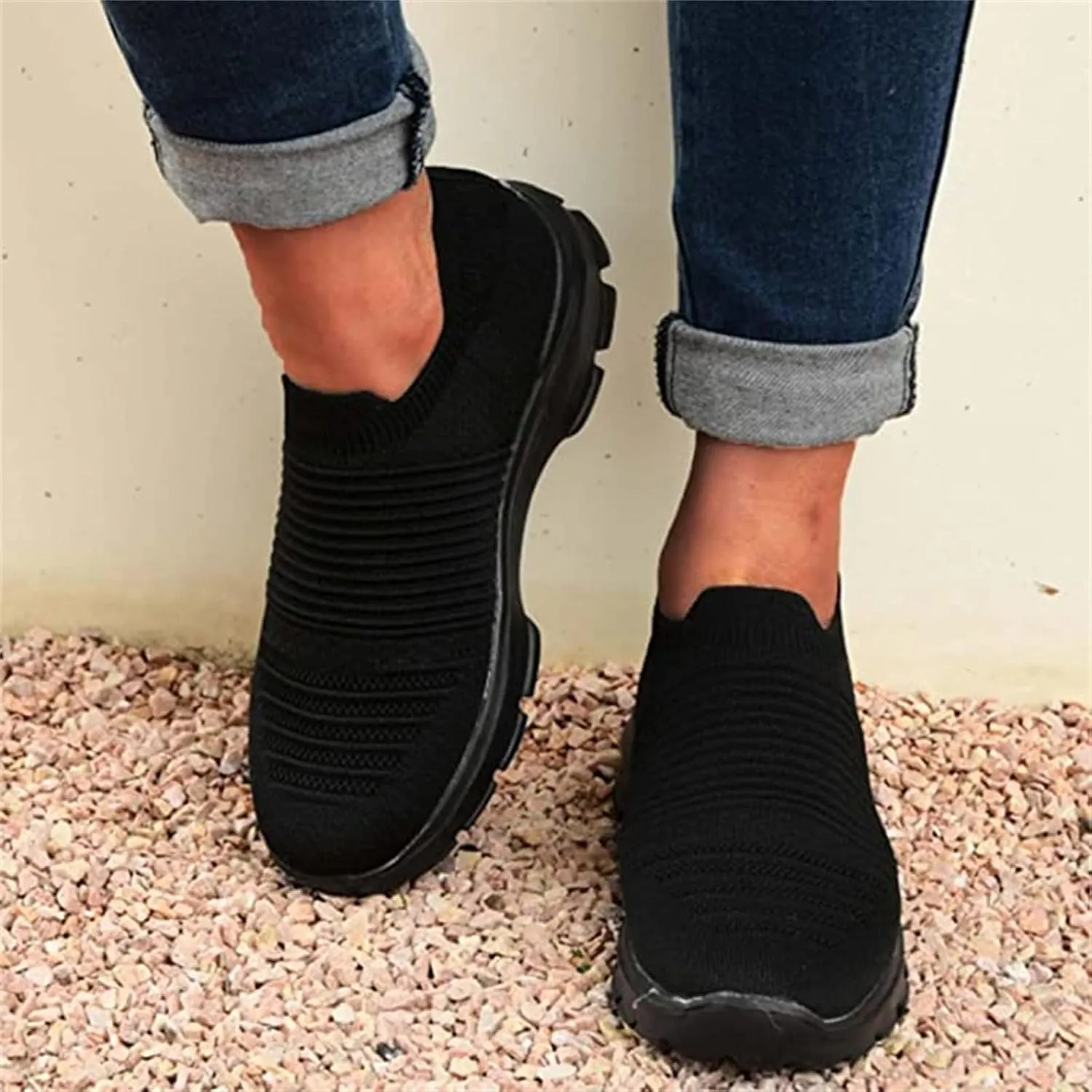 Lausiuoe Sneakers For Women Slip On Arch Support Sneakers Fashion Comfortable Non-Slip Gym Sports Running Walking Shoes