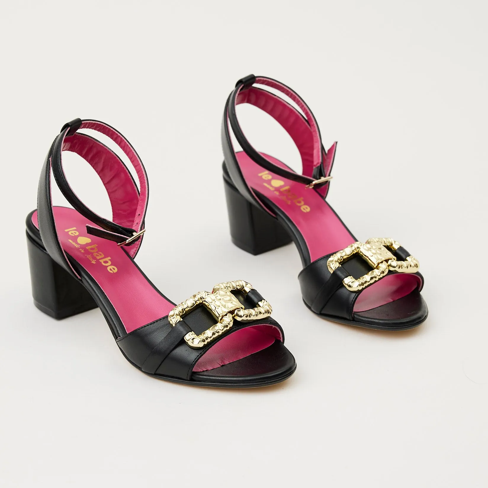Le Babe Black Leather Cuban Sandals