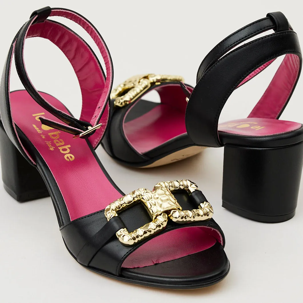 Le Babe Black Leather Cuban Sandals