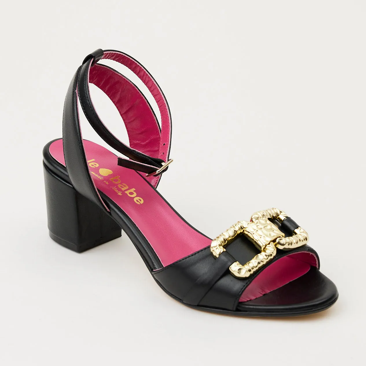 Le Babe Black Leather Cuban Sandals