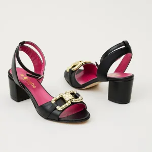 Le Babe Black Leather Cuban Sandals
