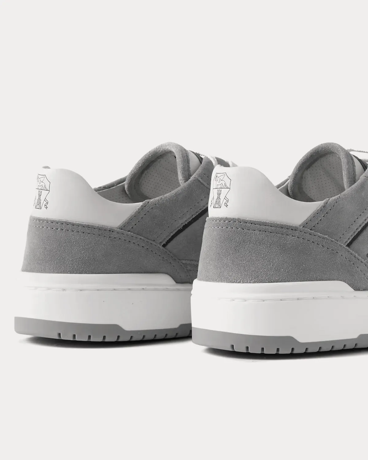 Leather-Trimmed Suede Grey Low Top Sneakers