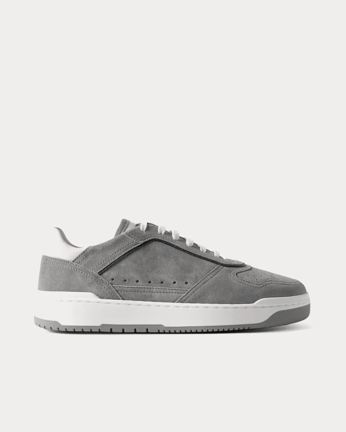 Leather-Trimmed Suede Grey Low Top Sneakers