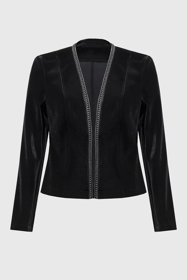 Leatherette Jacket with Rhinestone Trim