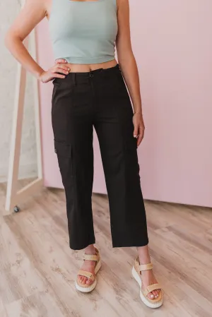 Liverpool Black Hi-Rise Cargo Crop Pants