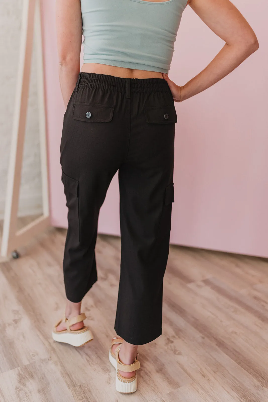 Liverpool Black Hi-Rise Cargo Crop Pants