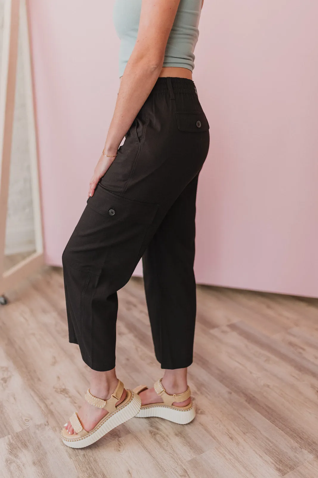 Liverpool Black Hi-Rise Cargo Crop Pants