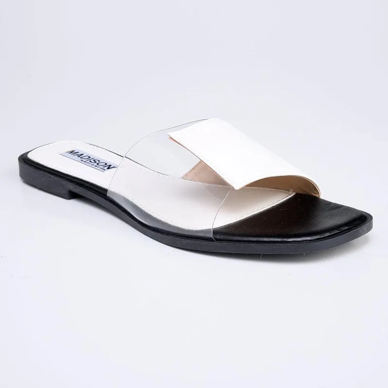 Madison Cecelia Vinyl Fashion Sandal- White/Clear