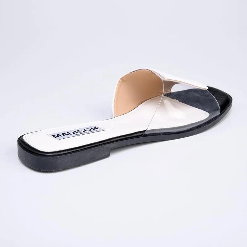 Madison Cecelia Vinyl Fashion Sandal- White/Clear