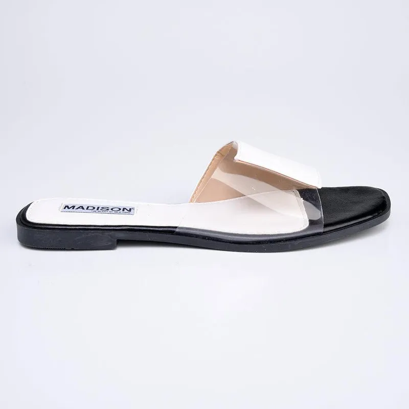 Madison Cecelia Vinyl Fashion Sandal- White/Clear